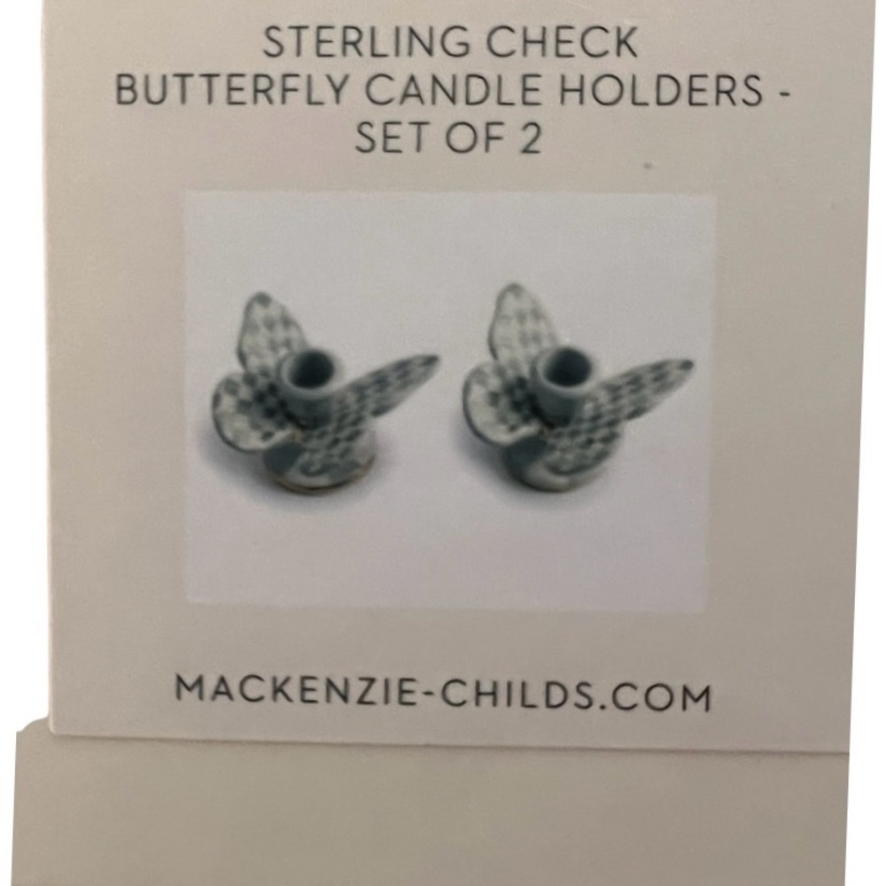 MacKenzie-Childs NWT, NIB Gorgeous Sterling Check Butterfly Candle Holders Set/2 - Picture 8 of 14